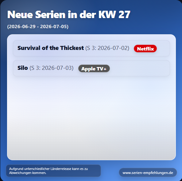 Neue Serien in der KW 27