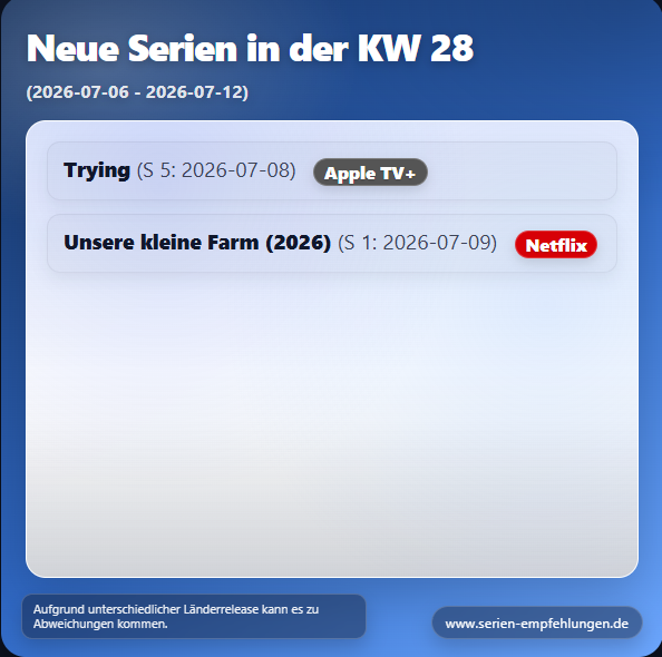 Neue Serien in der KW 28