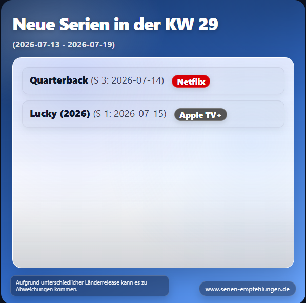 Neue Serien in der KW 29
